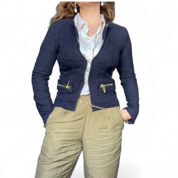 Michael Kors Blue Marine Blazer with Tailored Silhouette and Embellishments. - Picture 1 of 14